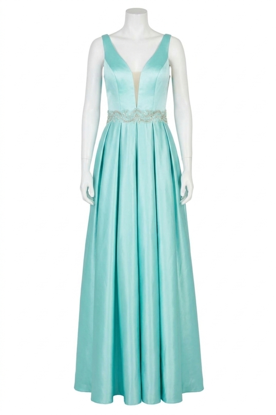 NEW ANGELA & ALISON v-cut prom dress in aqua